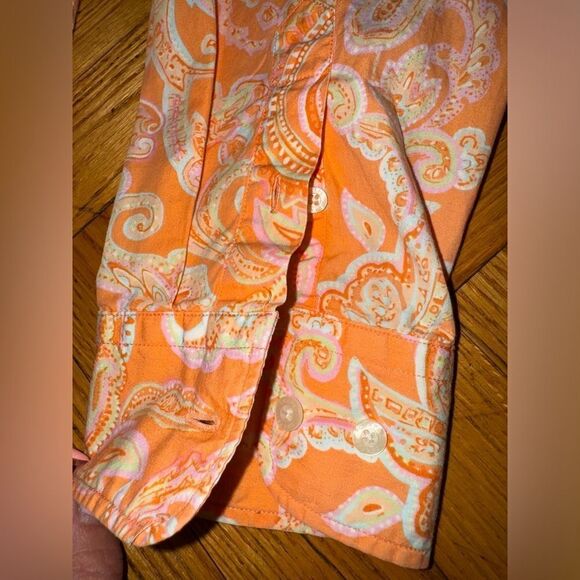 Chaps Women's Shirt Size XL Neon Orange Paisley 100% Cotton Long Sleeve Classic - Picture 9 of 10
